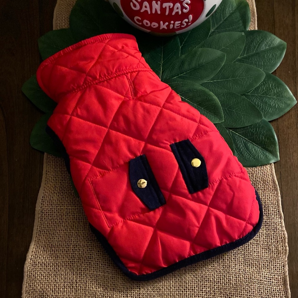 Dog’s Pup Crew Red Quilted and Navy Pocket Sweater NWOT